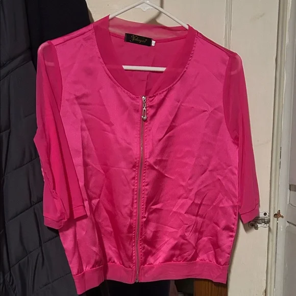 Pink Sheer Zip-Up Jacket - Picture 2 of 2
